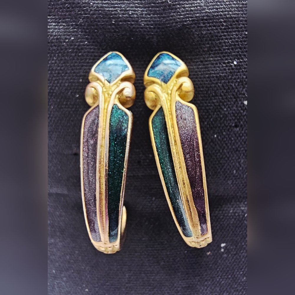 Modern Art Deco Regent Gold Purple Green Elegant Multicolor Earrings